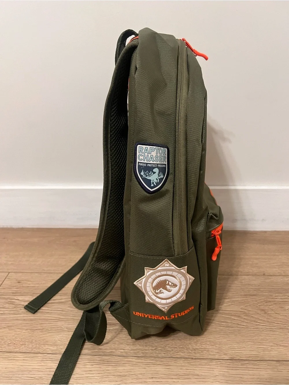 Kids' Olive Green Patch Backpack with Orange Accents